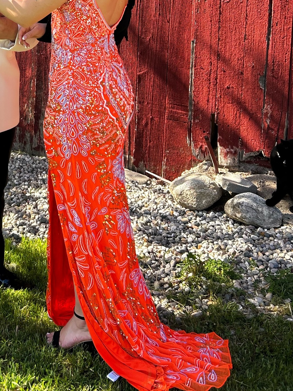 Jovani Coral and Lavender Beaded Spaghetti Strap Prom Dress - Picture 8 of 10